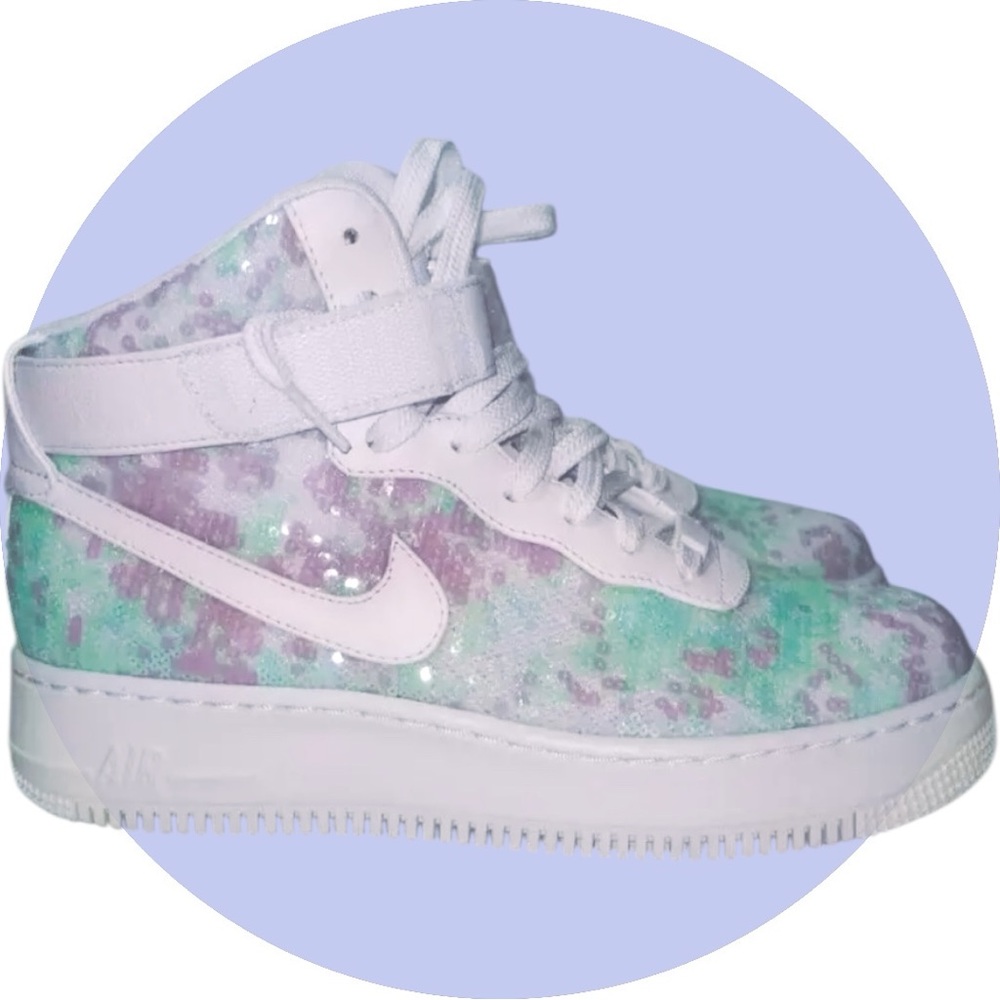 🤩 NIKE Air Force 1 Upstep Hi LX 'Sequin Fabric’ 9.5 US Women’s- LIMITED EDITION🤩 - Picture 8 of 13